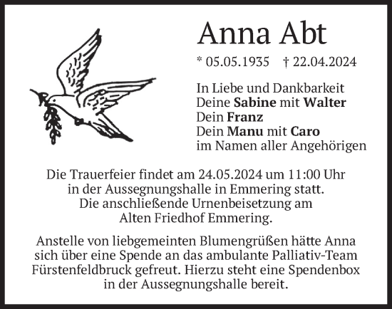 Traueranzeige von Anna Abt von merkurtz