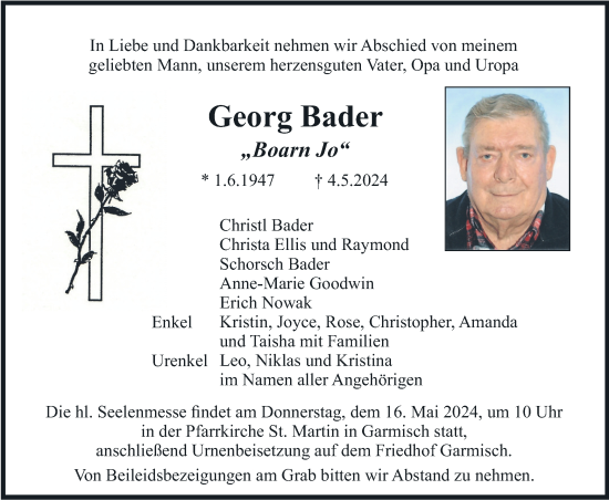 Traueranzeige von Georg Bader von merkurtz