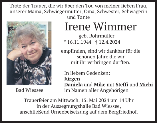 Traueranzeige von Irene Wimmer von merkurtz